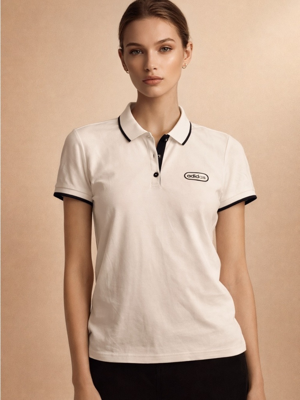 adidas White Polo Shirt with Black Trim